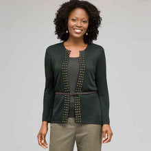 Load image into Gallery viewer, Belted Cardigan With Studs-Green-0