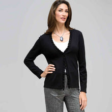 Load image into Gallery viewer, Long Sleeve Ruffle Front Trim Cardigan-Black-0