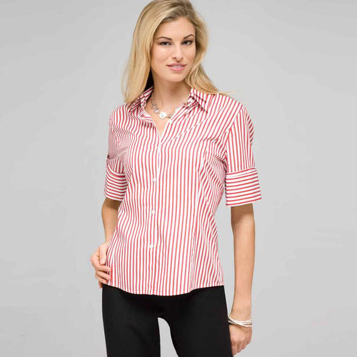 Double Collar Striped Shirt-Green-0