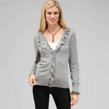 Load image into Gallery viewer, Ruffle Front V-Neck Cardigan-Black-0