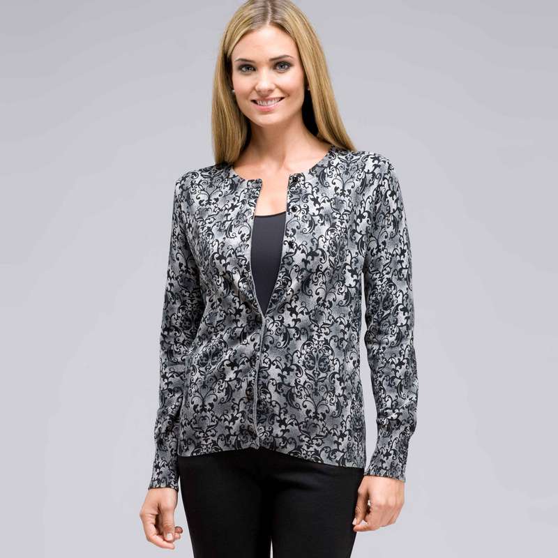 Button Front Crew Neck Cardigan-Green-0
