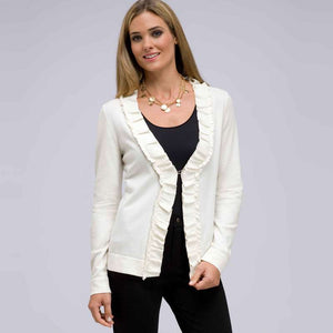 Long Sleeve Ruffle Front Cardigan-Black-0