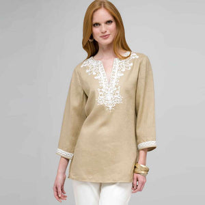 3/4 Sleeve Tunic-White-0