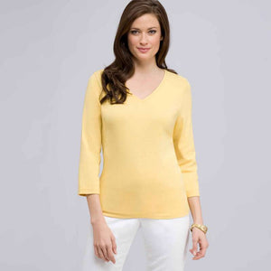 3/4 Sleeve V-Neck Top-White-0