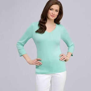 3/4 Sleeve V-Neck Top-Black-0