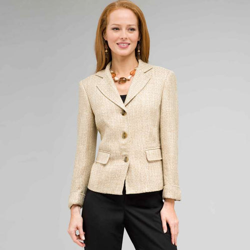 Notch Collar Basket Weave Jacket-Green-0