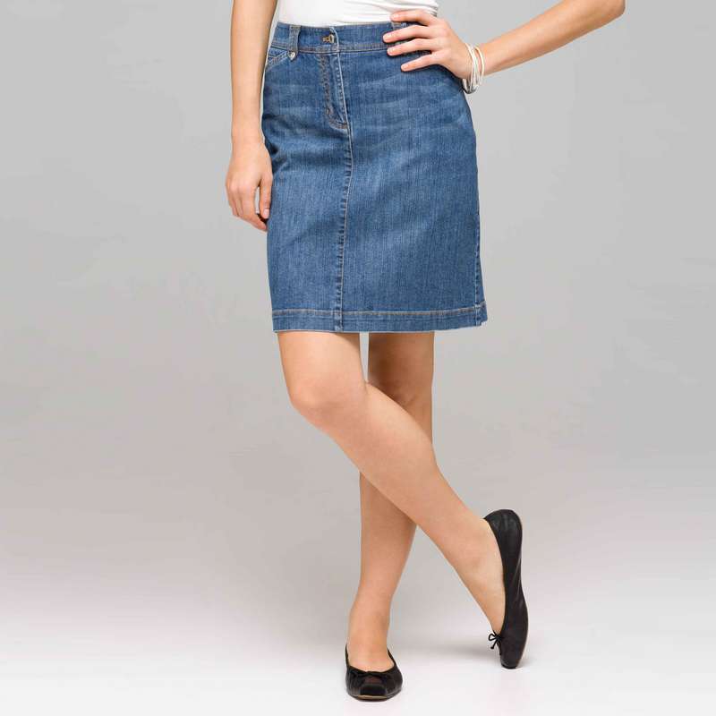 Denim Slim Skirt-Green-0