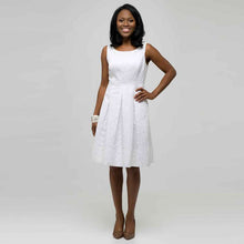 Load image into Gallery viewer, White Dress with Jewel Neckline-Green-0