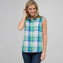 Load image into Gallery viewer, Sleeveless Button Down Shirt-Green-0