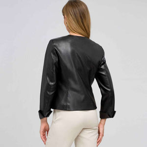 Leather Top Front Studded Jacket-Green-1