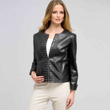 Load image into Gallery viewer, Leather Top Front Studded Jacket-Green-0