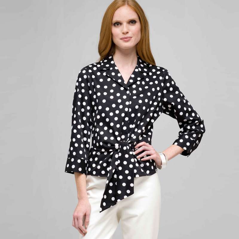 Dot Tie Front Blouse-Green-0