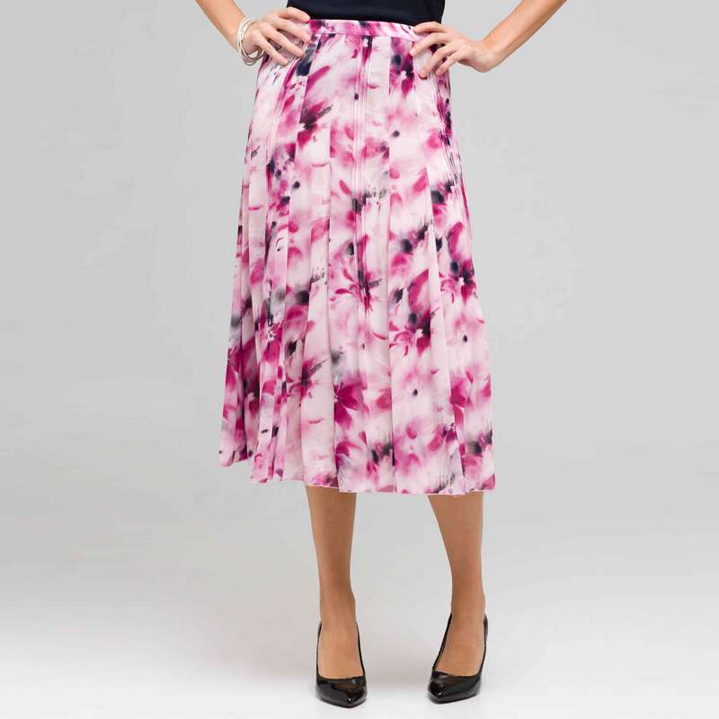 Long Floral Pintucked Skirt-Green-0