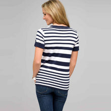 Load image into Gallery viewer, Striped Sleeve V-Neck Roll Cuff Tee-Green-1
