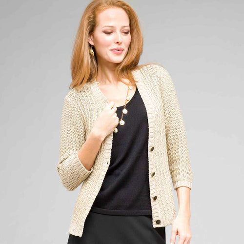 3/4 Sleeve V-Neck Cardigan-Green-0