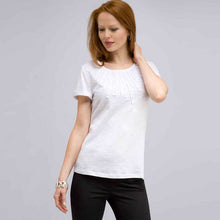 Load image into Gallery viewer, Scoop Neck Tee with Applique-White-0