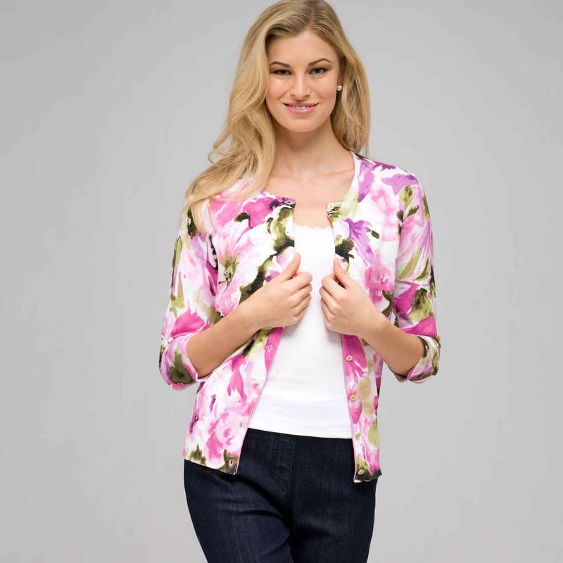 3/4 Sleeve Button Front Cardigan-Green-0