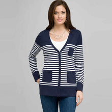 Load image into Gallery viewer, Navy and White Striped Cardigan-Green-0