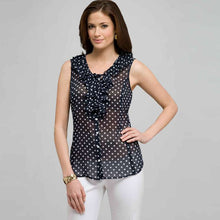Load image into Gallery viewer, Polka Dot Ruffle Sleeveless Blouse-Green-0