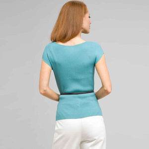 Boat Neck Knit with Belt-Green-1