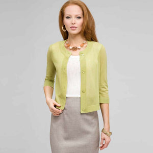 3/4 Sleeve Cardigan-Green-0