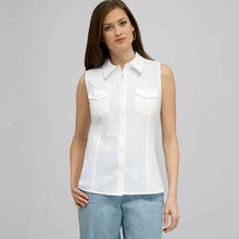 Load image into Gallery viewer, Sleeveless Button Down Blouse.-Green-0