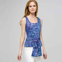 Load image into Gallery viewer, Paisley Sleeveless Shirt With Tie Front.-Green-0