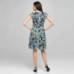 Floral Ruffly Seam Party Dress-Green-1