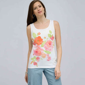 Floral Scoop Neck Tank.-Green-0