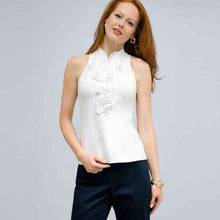Load image into Gallery viewer, Zip Front Tank with Ruffles Blouse.-White-0