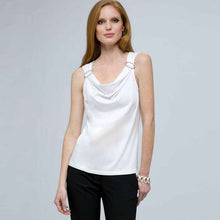 Load image into Gallery viewer, Drape Neck Tank with Buckles.-White-0