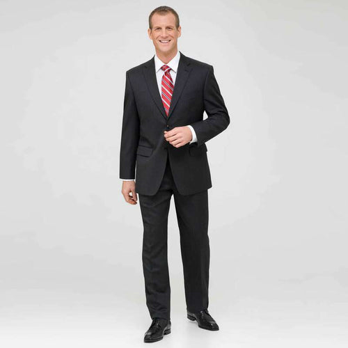 Charcoal Single Pleat Wool Suit-Green-0