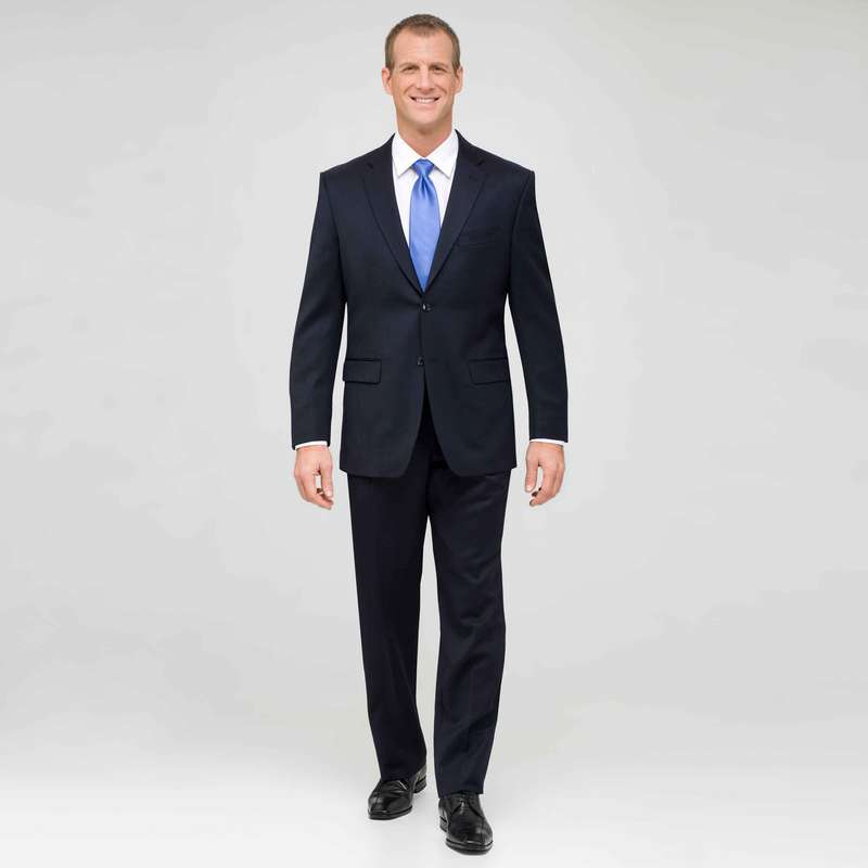 Navy Single Pleat Wool Suit-Green-0