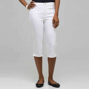 Classic Denim Straight Leg Capri-White-0